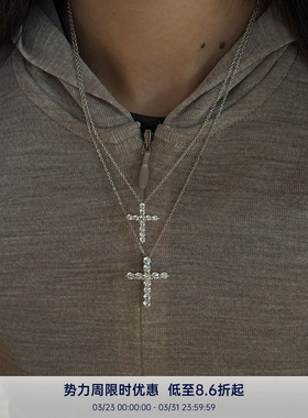 PAUSA ANN s925 轻奢复古3A火彩锆石十字架大小号项链