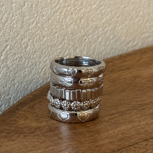 PAUSA ANN s925 光面蝴蝶结/爱心/花朵/条纹叠戴质感戒指