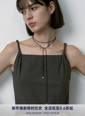 PAUSA ANN s925 简约拉丝水滴吊坠多种佩戴中长黑绳项链