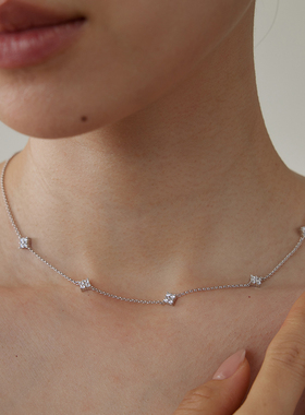 PAUSA ANNs925 bahati系列轻奢幸运四叶草高火彩锆石精致五花项链