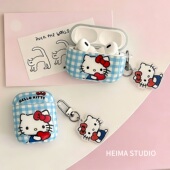 可爱格纹爱心kitty适用苹果耳机保护套airpods4无线蓝牙耳机壳三四airpodpro2二代ipod耳机盒airpods3保护壳