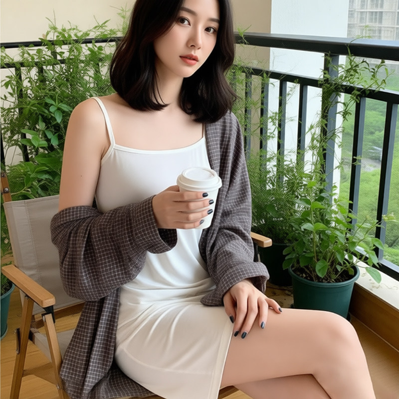 白色吊带内衬裙防走光女夏季打底连衣裙中长款宽松大码显瘦棉内搭