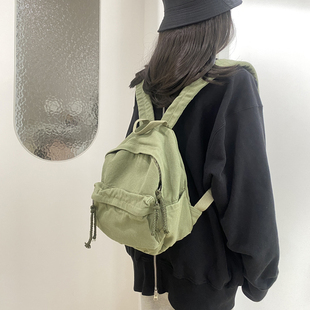 高颜值日系原宿垂坠感小号双肩包女大学生旅行逛街复古帆布小背包