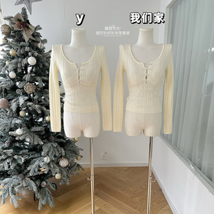 镂空针织衫 修身 蕾丝花边吊带内搭纯欲风两件套 朦胧月光 柒月末