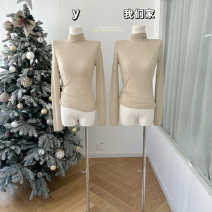 柒月末 米杏色高领针织衫女冬季富家千金百搭打底衫圣诞上衣