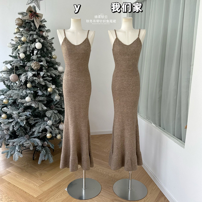 秋冬内搭打底裙女吊带针织鱼尾裙