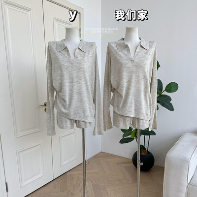 老钱风凉感亚麻轻薄针织短裤套装