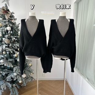 柒月末 慵懒V领毛衣外套女秋季吊带背心宽松复古辣妹针织衫两件套