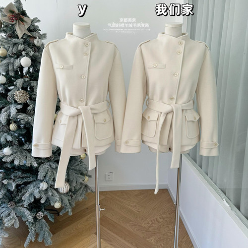 京都美奈气质斜襟羊绒毛呢套装