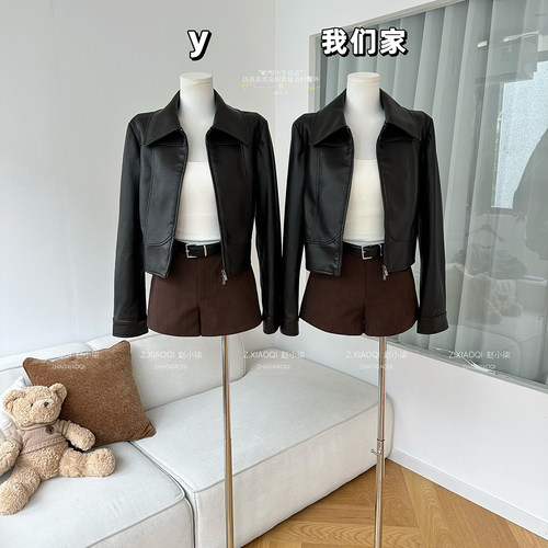 仿真皮夹克女秋短款复古时髦外套