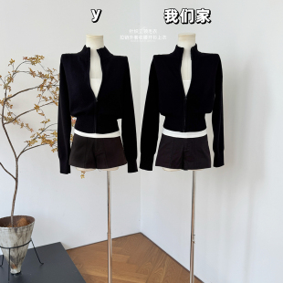 柒月末 针织短款立领毛衣拉链外套修身收腰开衫长袖上衣早秋