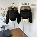 韩系加厚保暖外套 黑色90白鸭绒貉子毛羽绒服女冬短款 永夜极光