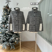 柒月末 灰色高圆领斗篷披肩上衣女显瘦百搭加厚开衫 毛呢外套