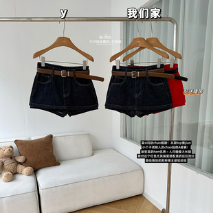 腰带a字裙裤 柒月末 赛诺纺100棉牛仔短裤 ’辣妹佰搭W 露si同款