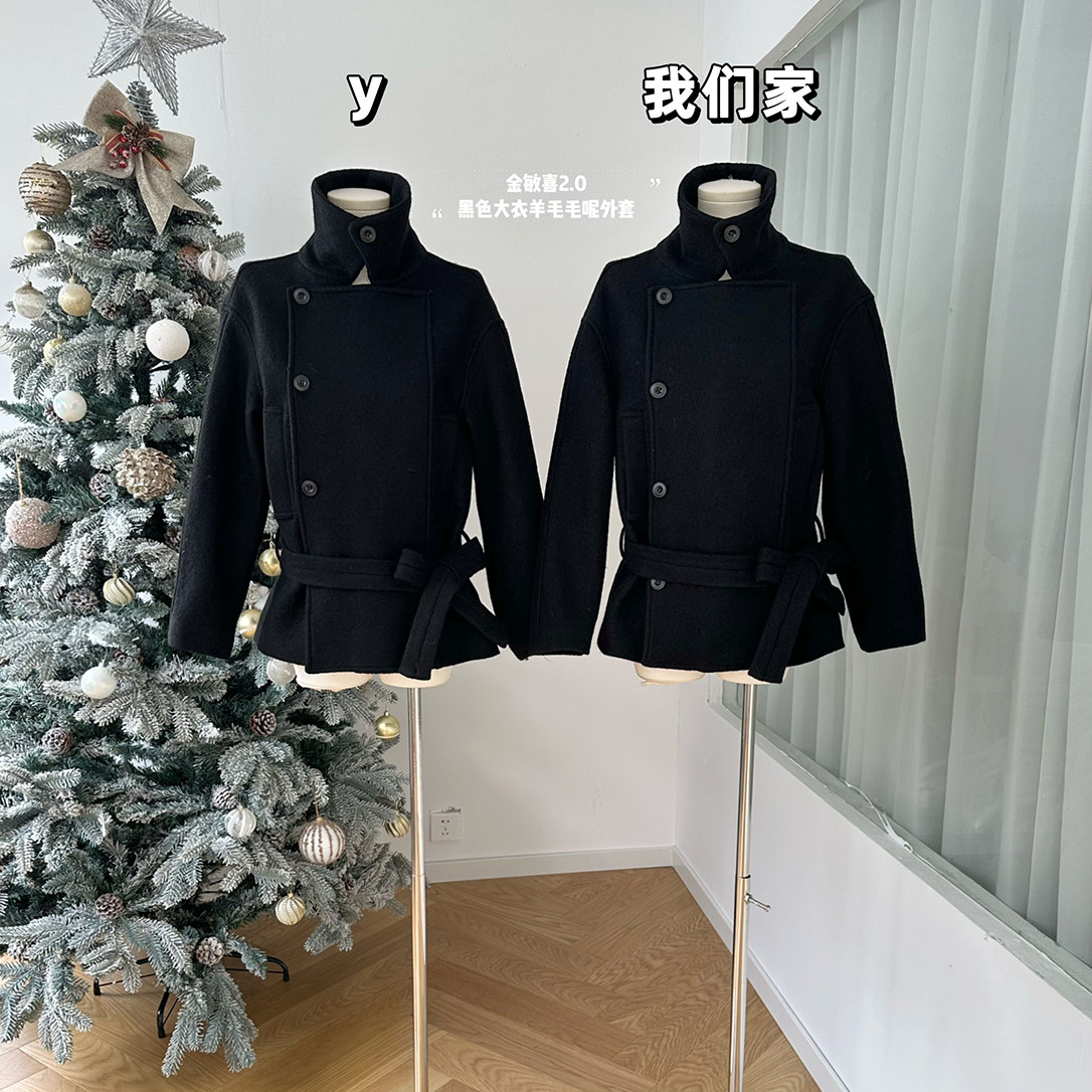 小个子短款黑色大衣羊毛毛呢外套