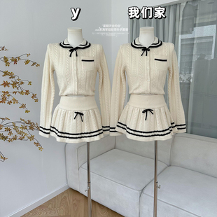 半身裙套装 miu系海军娃娃领针织开衫 女 星期天去约会 柒月末