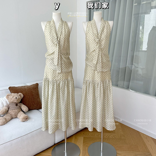 柒月末 夏季新款裙裤上衣两件套飘带V领背心夏日度假波点套装女