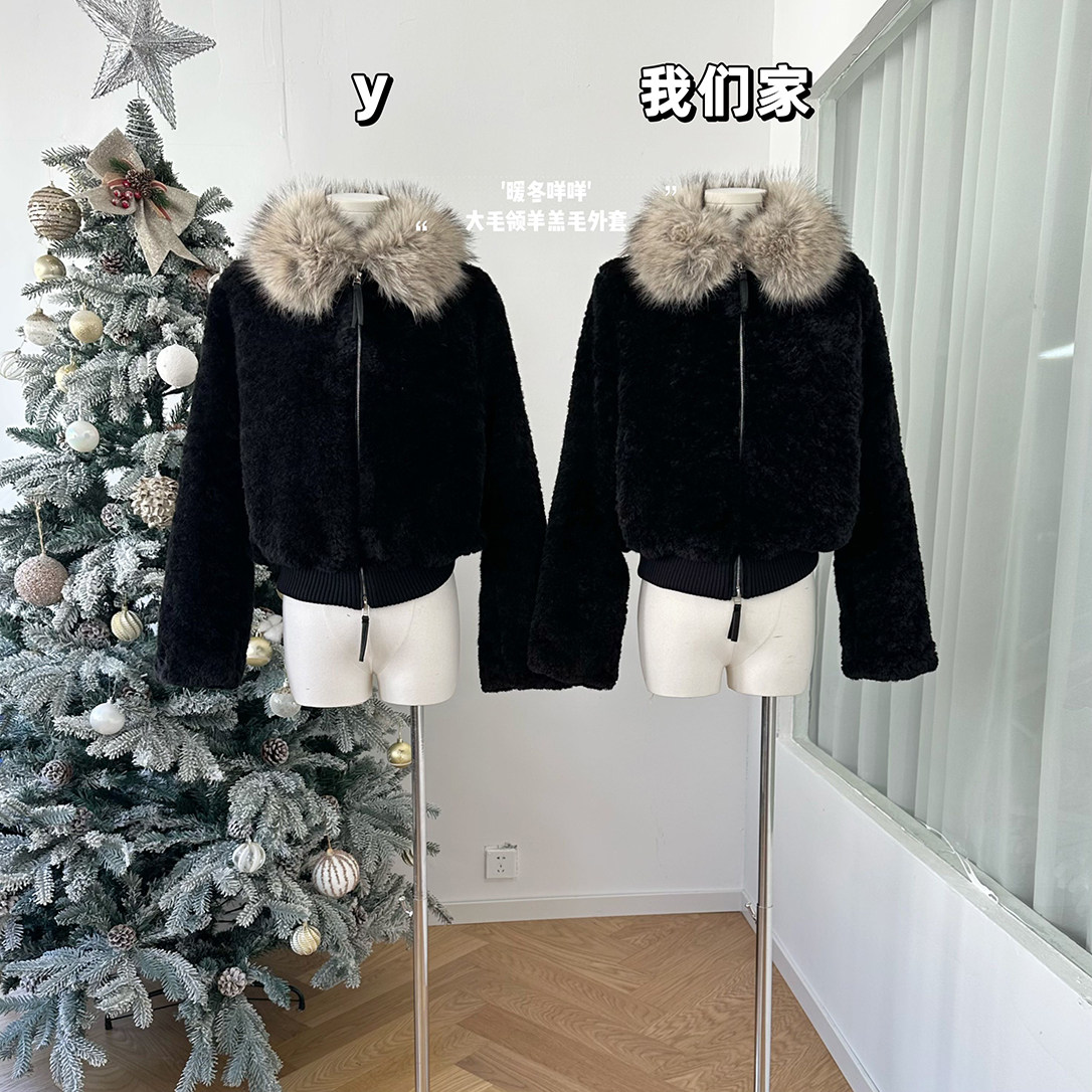 柒月末'暖冬咩咩'【黑色新色】大毛领短款环葆羊羔毛保暖外套女,女装/女士精品,短外套,淘宝优惠券,粉丝福利购,淘宝优惠卷