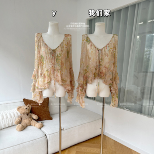【明星同款】柒月末 绿野仙踪印花喇叭袖薄衫26春新品飘逸感衬衫