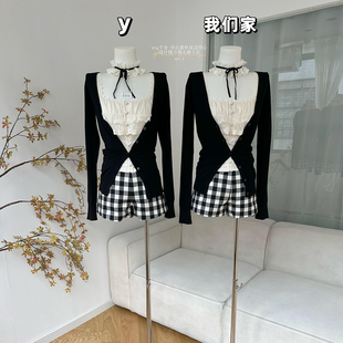 上衣 中古蕾丝花边背心女设计感方领无袖 柒月末 vtg千金