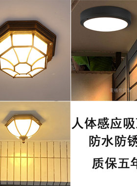 人体感应室外吸顶灯防水阳台顶灯过道走廊户外八角庭院灯超亮LED