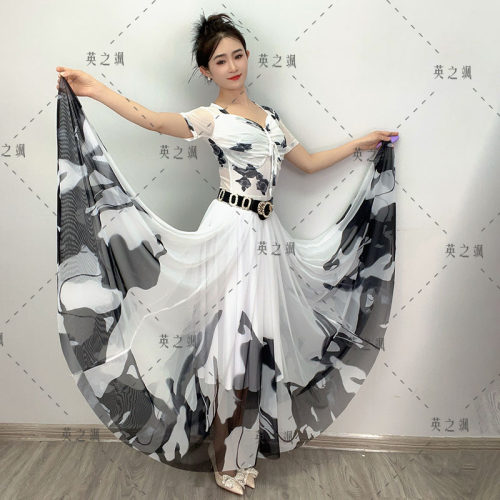 5015英之飒新舞蹈跳舞半身长裙广场吉特巴水兵交谊花色演出舞蹈裙