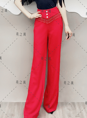 K668英之飒中腰珍珠链广场舞蹈裤女吉特巴水兵三步踩阔腿微喇跳舞