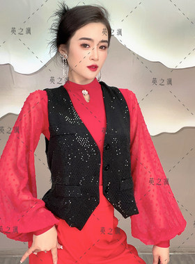 2133英之飒新广场舞亮片跳舞马甲吉特巴水兵交谊舞蹈外套高档气质