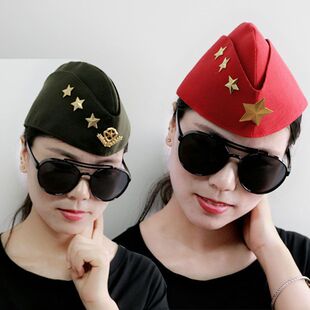 英之飒新广场吉特巴水兵舞帽俄罗斯船型帽演出帽尖顶军绿表演船帽