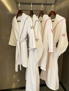 原单W酒店浴袍男女情侣浴衣儿童浴袍亲子家居服连帽睡袍空调房