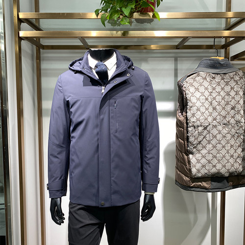 獭兔毛内胆可脱卸男士羽绒服外套