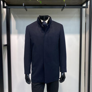 水貂毛领内胆可脱卸绵羊绒大衣男士立领藏青色毛呢外套领佐诺依