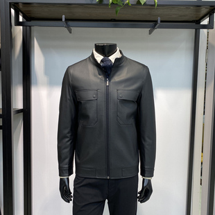 25秋冬新款男士立领PU皮皮衣商务休闲黑色皮茄克外套领佐诺依