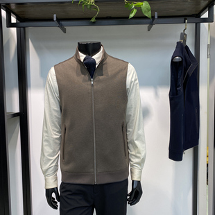 绵羊毛混纺马甲上衣商务休闲拉链背心外套领佐诺依 男士 春季 新品