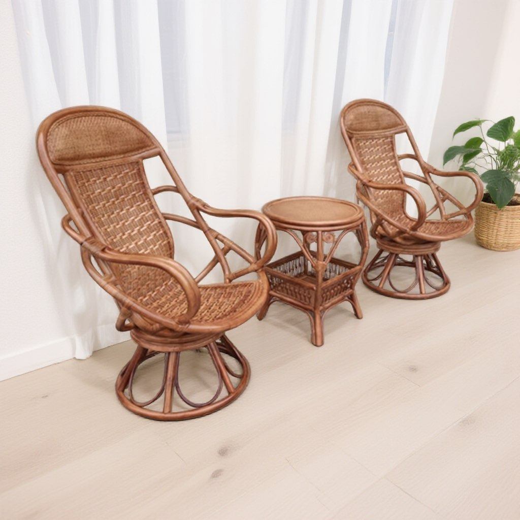 真藤椅三件套阳台小桌椅组合休闲转椅家用现代简约藤编织靠背椅子