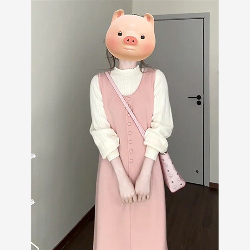 2025新秋女性温柔风格粉色马甲裙小高端西装长裙