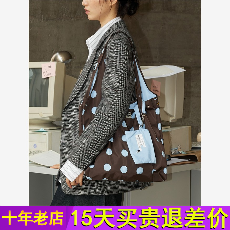 wishmore冲孔单肩包原创多功能百搭便携大容量波点手提包包包双面