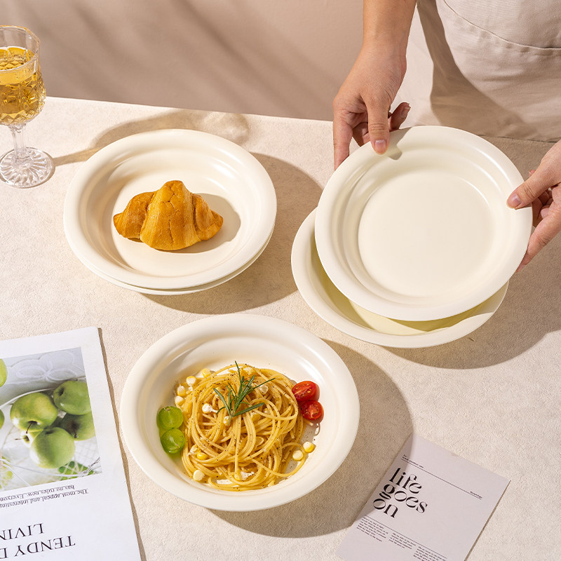 奶油风盘子菜盘家用陶瓷深盘菜碟子高级感纯色餐盘方盘釉下彩餐具