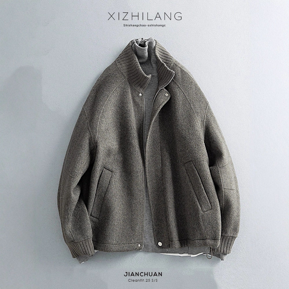 2025冬季新款纯色潮流羊毛呢大衣短款外套简约百搭韩系保暖上衣男,男装,毛呢大衣,淘宝优惠券,粉丝福利购,淘宝优惠卷
