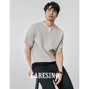 春夏季羊毛混纺双层领重磅加厚休闲百搭上衣打底衫短袖T恤