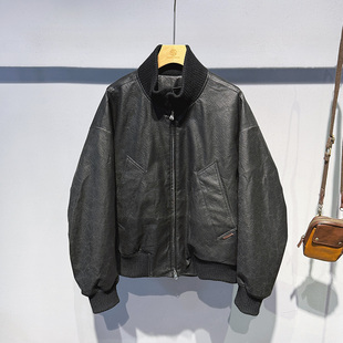 潮流百搭复古立领pu皮质立领白鹅绒羽绒服百搭痞帅机车服外套男士