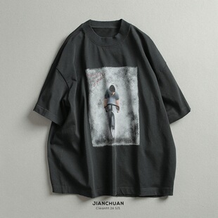 男 T恤 2026「复古做旧」春夏复古街头citywalk 重磅印花廓形短袖