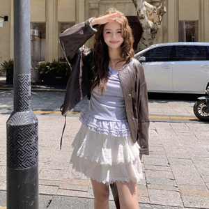 咖色美式今年流行短款PU皮衣外套女2025秋季小个子又酷又飒棒球服图片