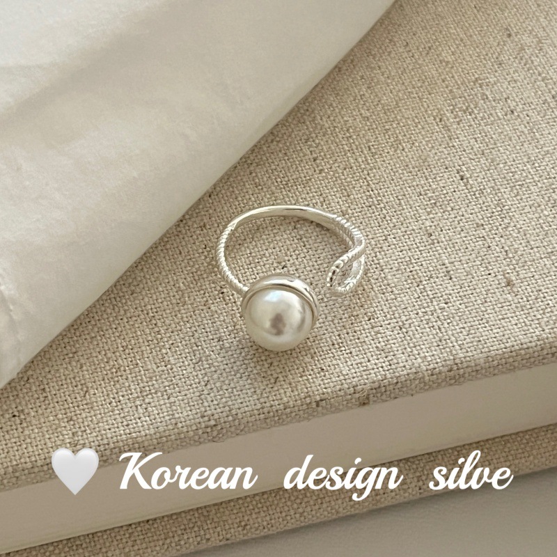 韩国小众设计ins风食指环 S925纯银气质水滴珍珠戒指简约高级感女