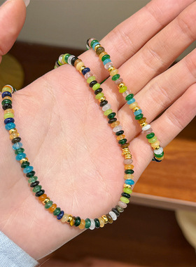 夏季新款时尚简约清新森系算盘珠串珠项链轻奢小众气质百搭锁骨链