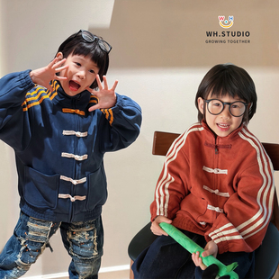 威廉家|亲子装新年服 麂皮绒新中式青少年儿童盘扣立领运动装唐装