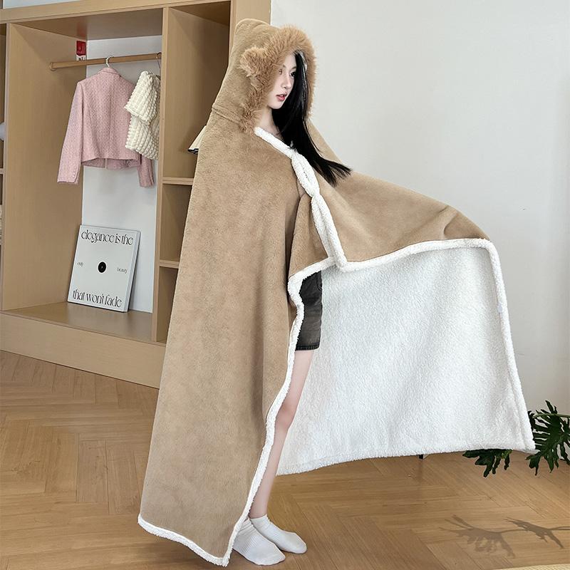 简丽莎加大保暖连帽披肩