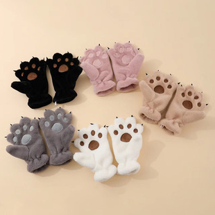 可爱熊掌猫爪毛绒手套女挂脖学生情侣加绒加厚防风防寒冬季骑车潮