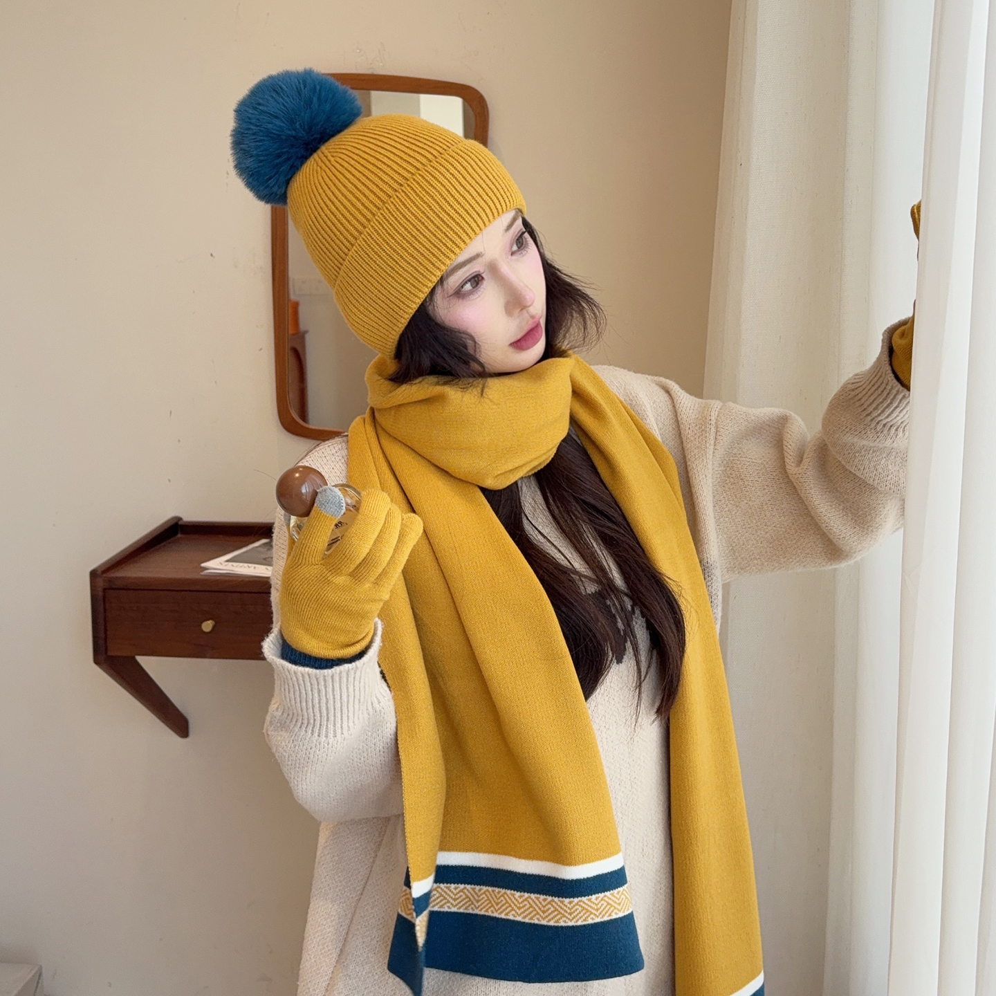 2025新款围巾帽保暖三件套