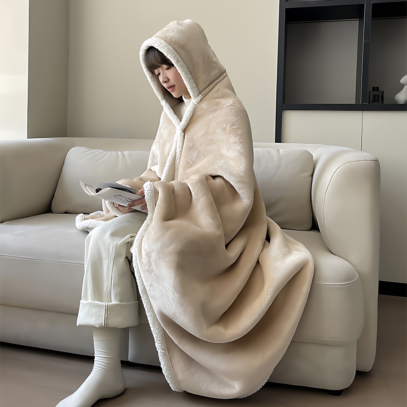 加大披肩斗篷冬季女保暖连帽披风办公室毯子懒人毯学生午睡盖毯秋